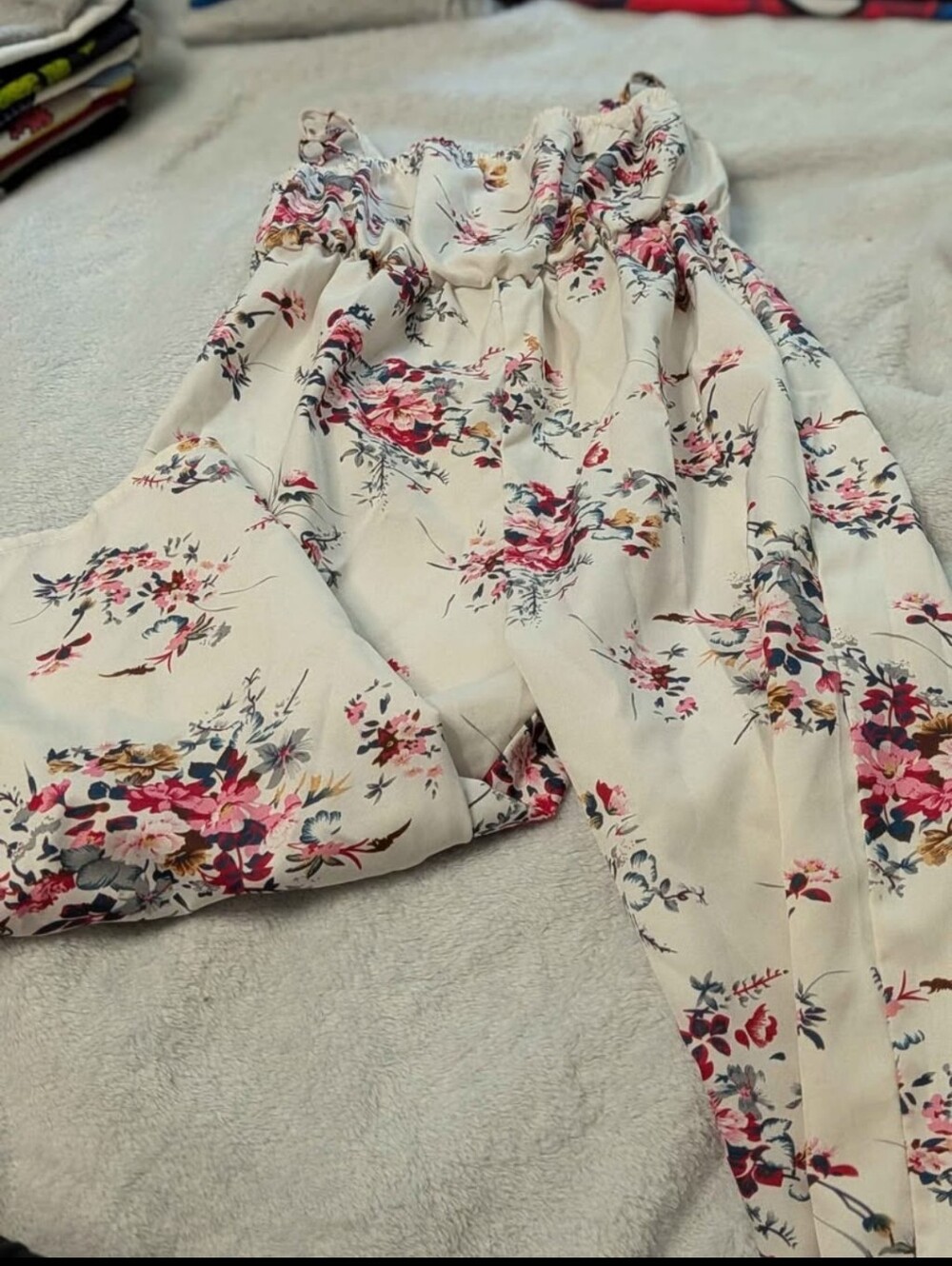 Floral Paperbag Waist Toddler Pants - Cream with Pink Floral